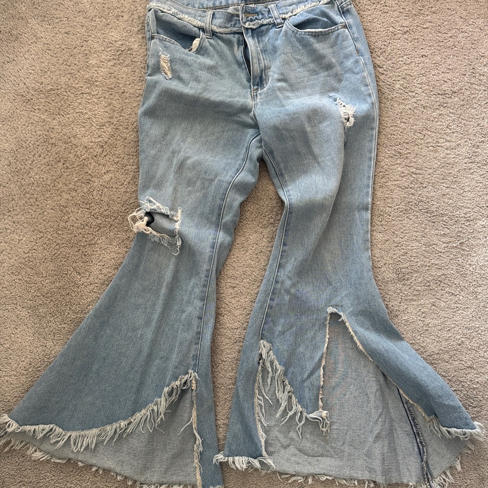 Distressed Flare Women Jeans - Light Blue